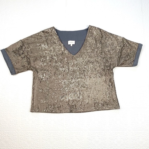 Anthropologie Doletta Bronze Sequined Top SZ S - Picture 2 of 7